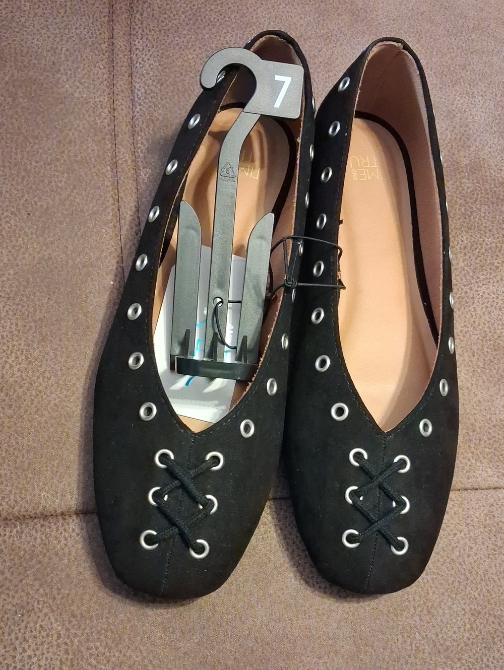 Time And Tru Women’s Black Grommet Corset Flats Size 7